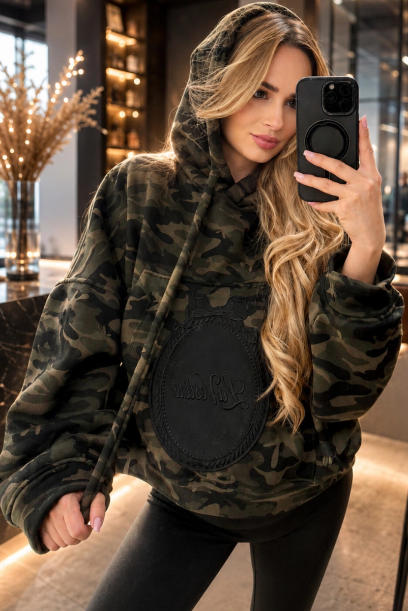 Bluza z kapturem military z logo Lavestino khaki