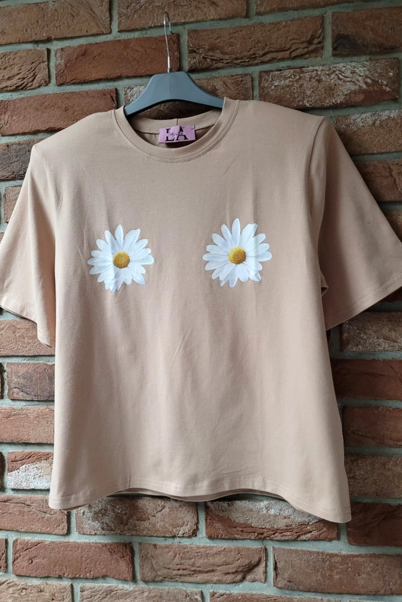 T-shirt bluzka koszulka Kwiaty LaMilla beżowa 