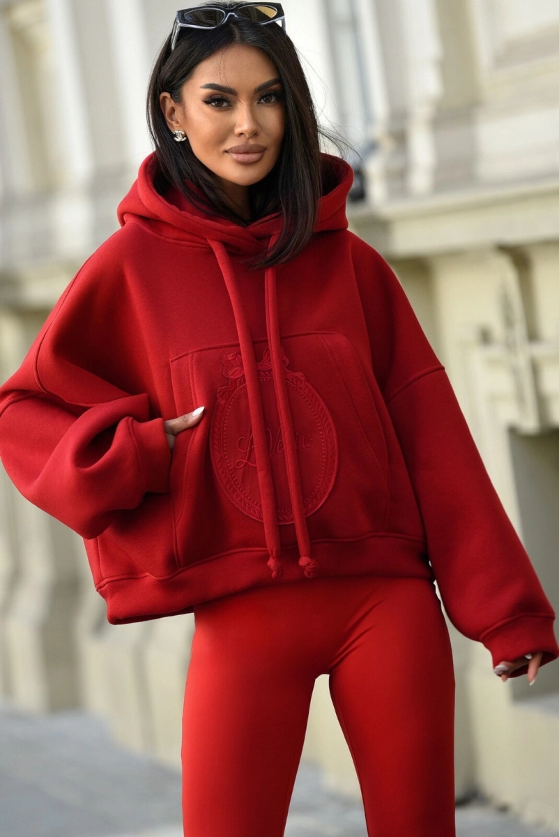 Bluza z kapturem z logo Lavestino czerwona
