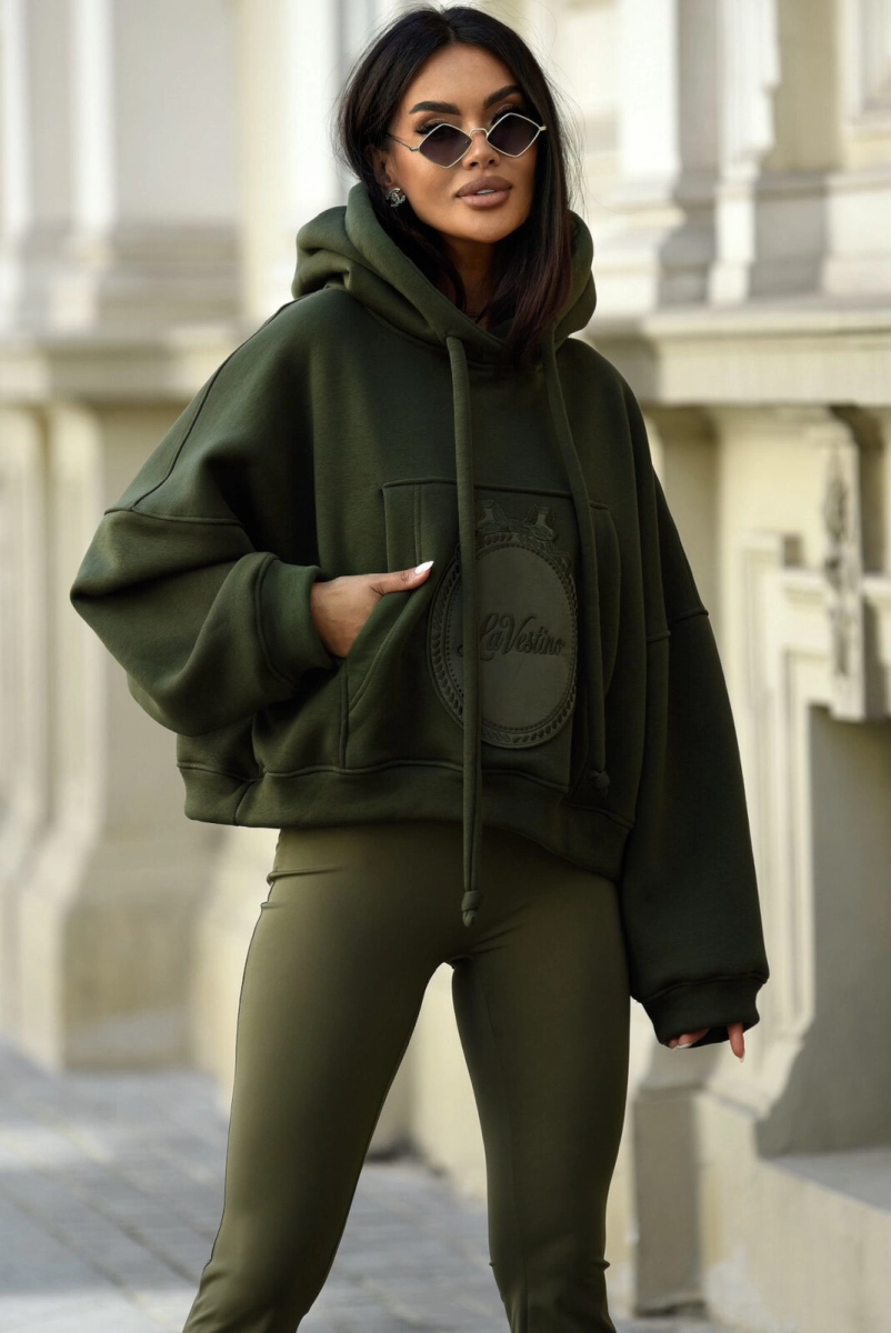 Bluza z kapturem z logo Lavestino khaki