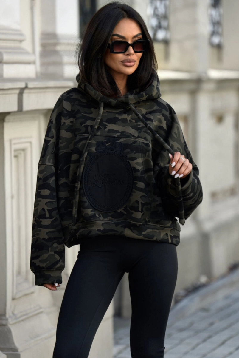 Bluza z kapturem military z logo Lavestino moro khaki