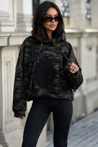 Bluza z kapturem military z logo Lavestino moro khaki