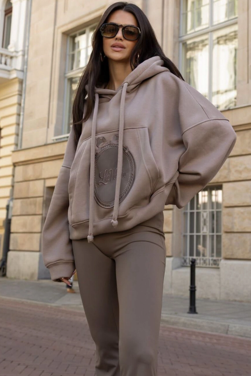Bluza z kapturem z logo Lavestino beżowa