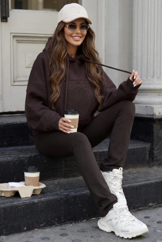 Bluza z kapturem z logo Lavestino czekoladowa