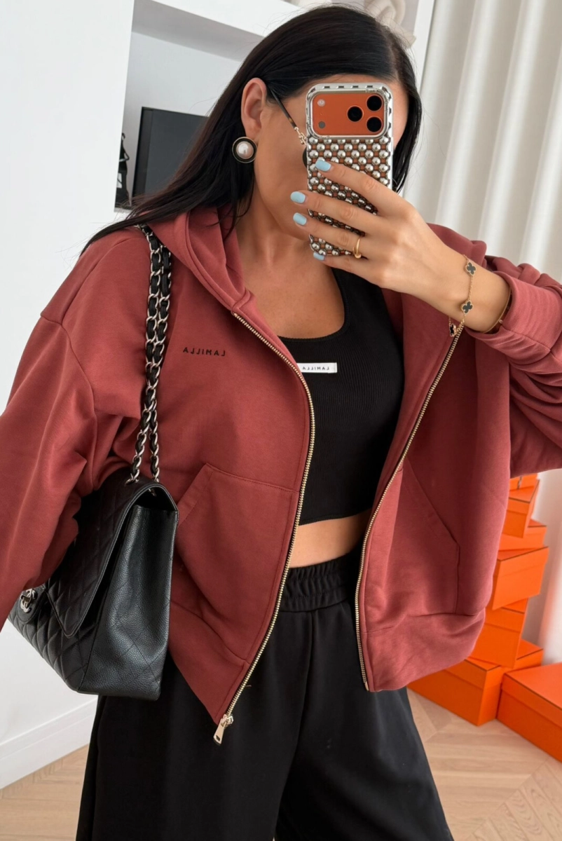 Bluza na suwak z logo La Milla ceglasta