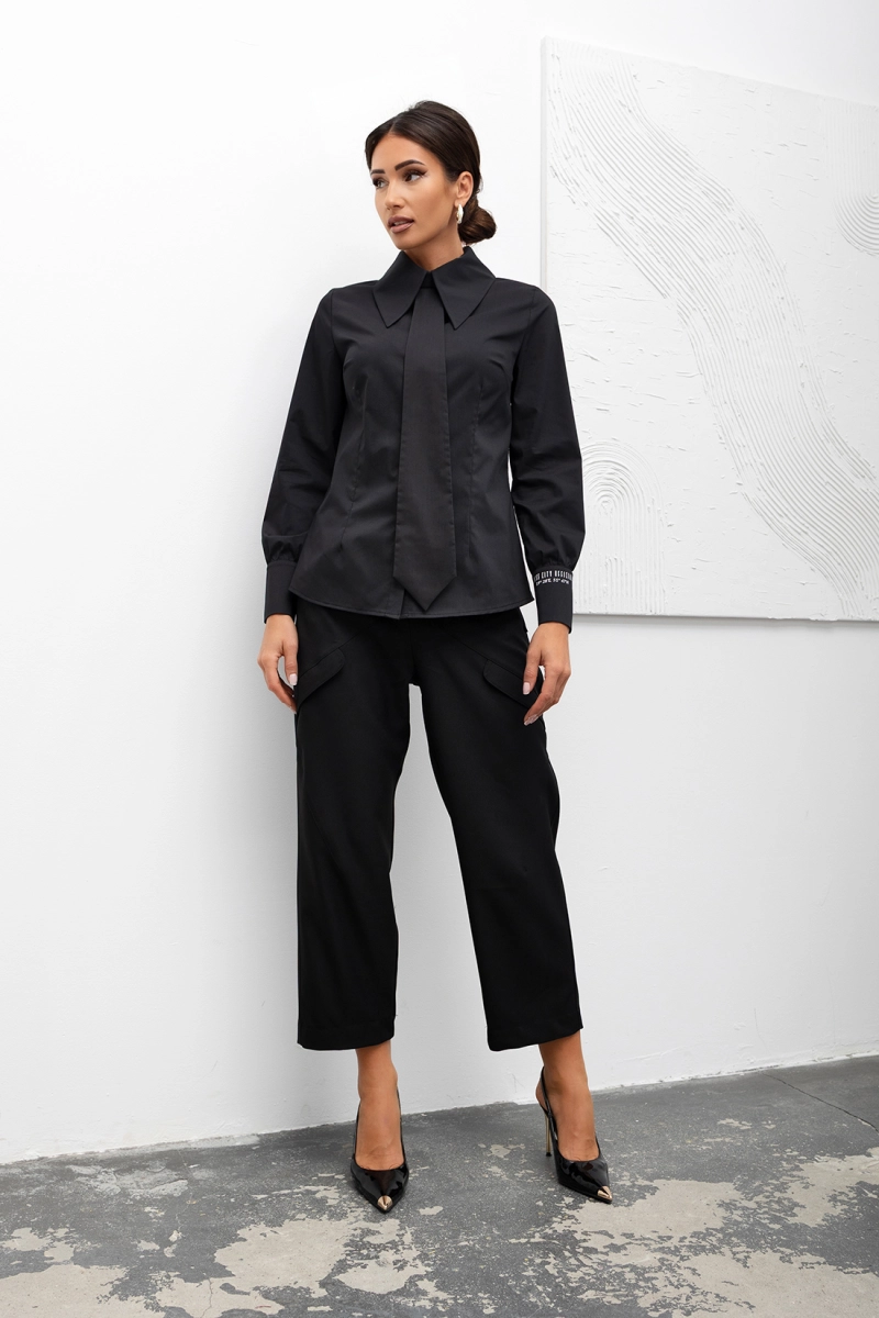 Bluzka koszula z krawatem Menswear Tie Miss City Official czarna