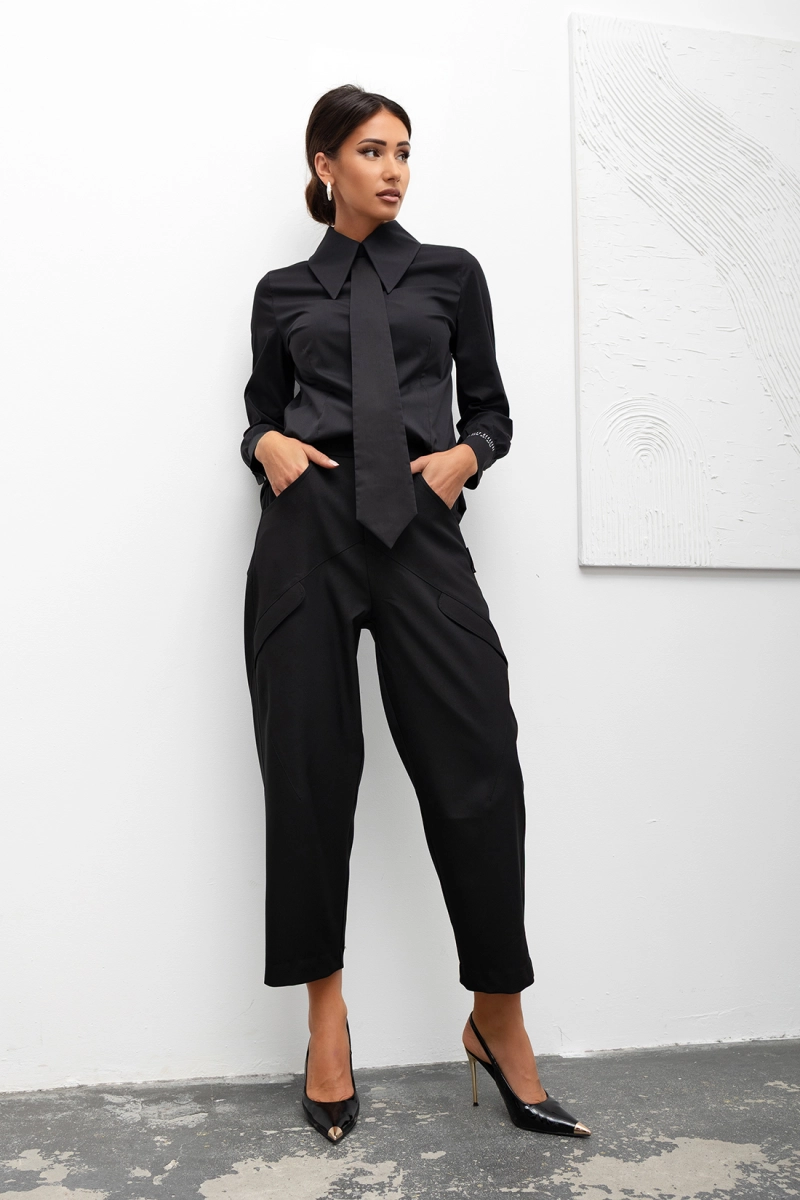 Bluzka koszula z krawatem Menswear Tie Miss City Official czarna