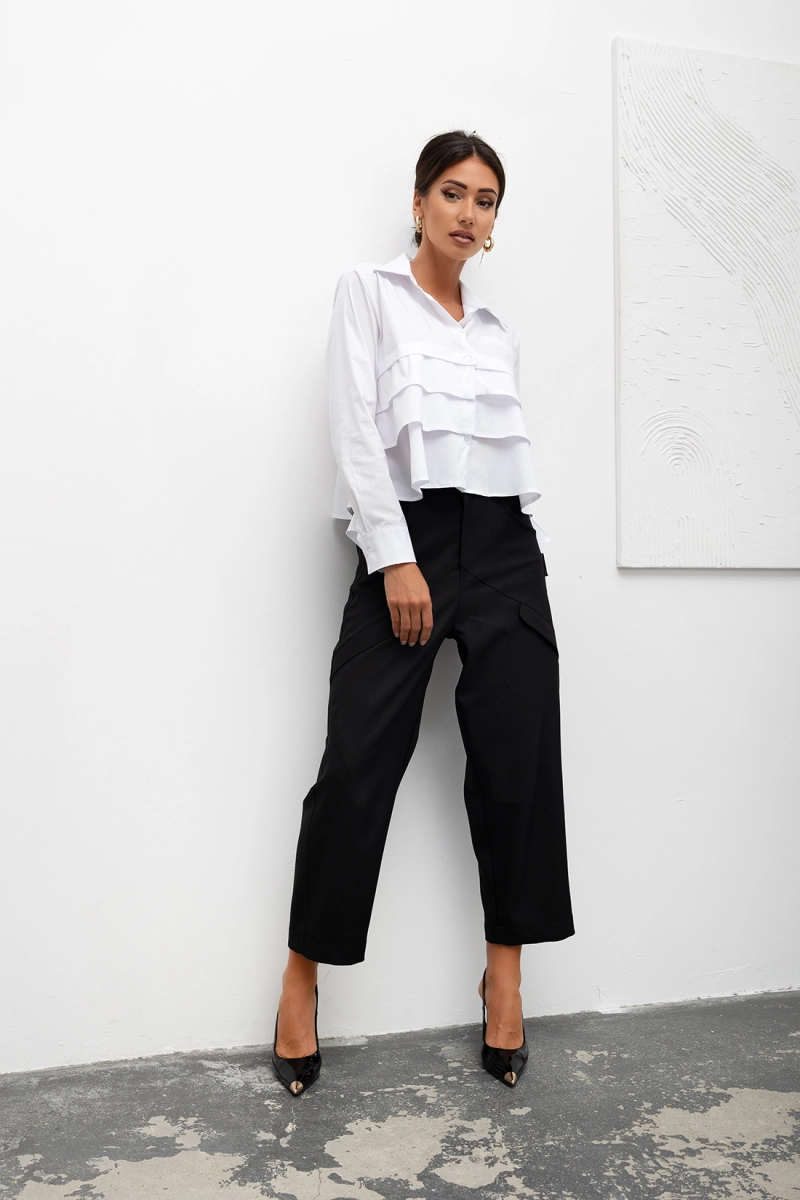 Bluzka koszula Tiered Ruffle Crop Miss City Official biała