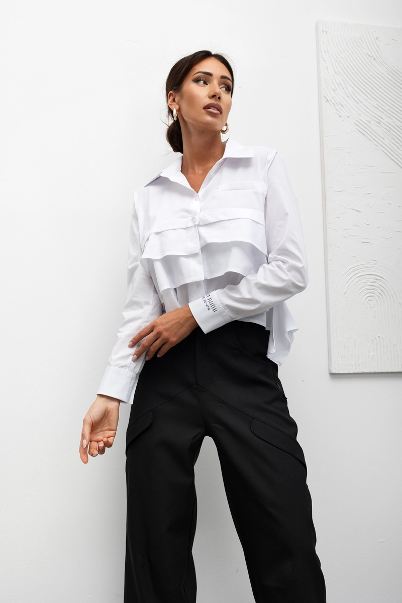Bluzka koszula Tiered Ruffle Crop Miss City Official biała