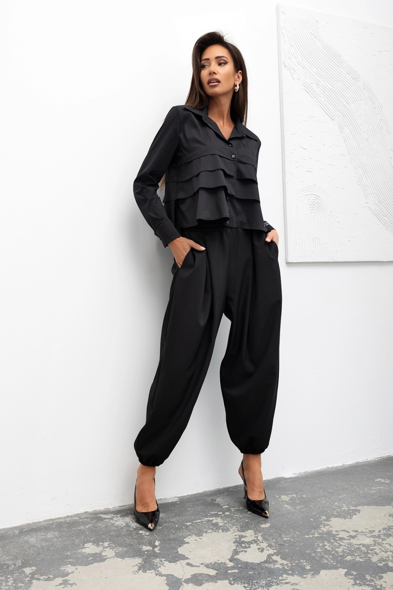 Bluzka koszula Tiered Ruffle Crop Miss City Official czarna