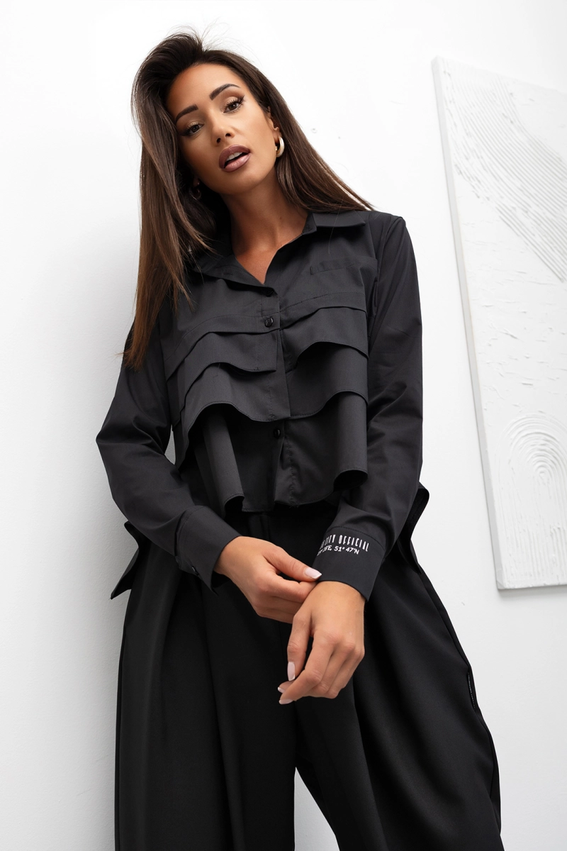 Bluzka koszula Tiered Ruffle Crop Miss City Official czarna