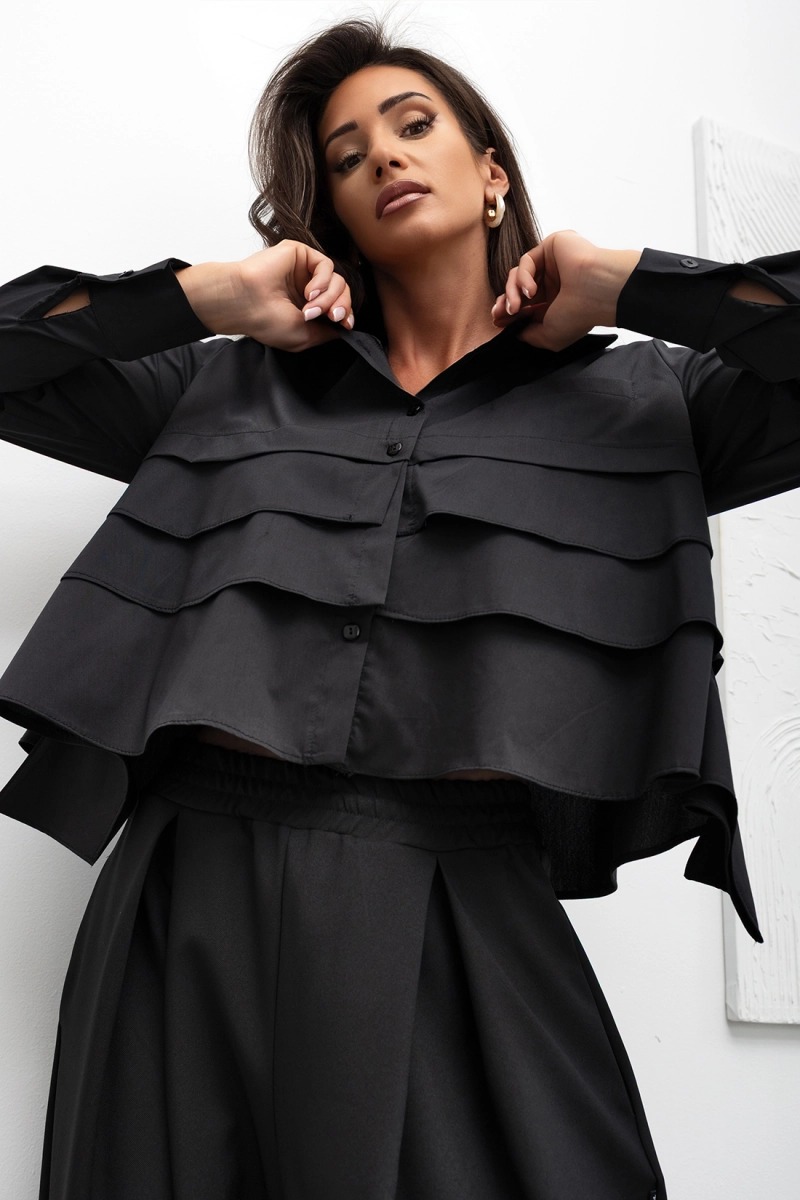 Bluzka koszula Tiered Ruffle Crop Miss City Official czarna