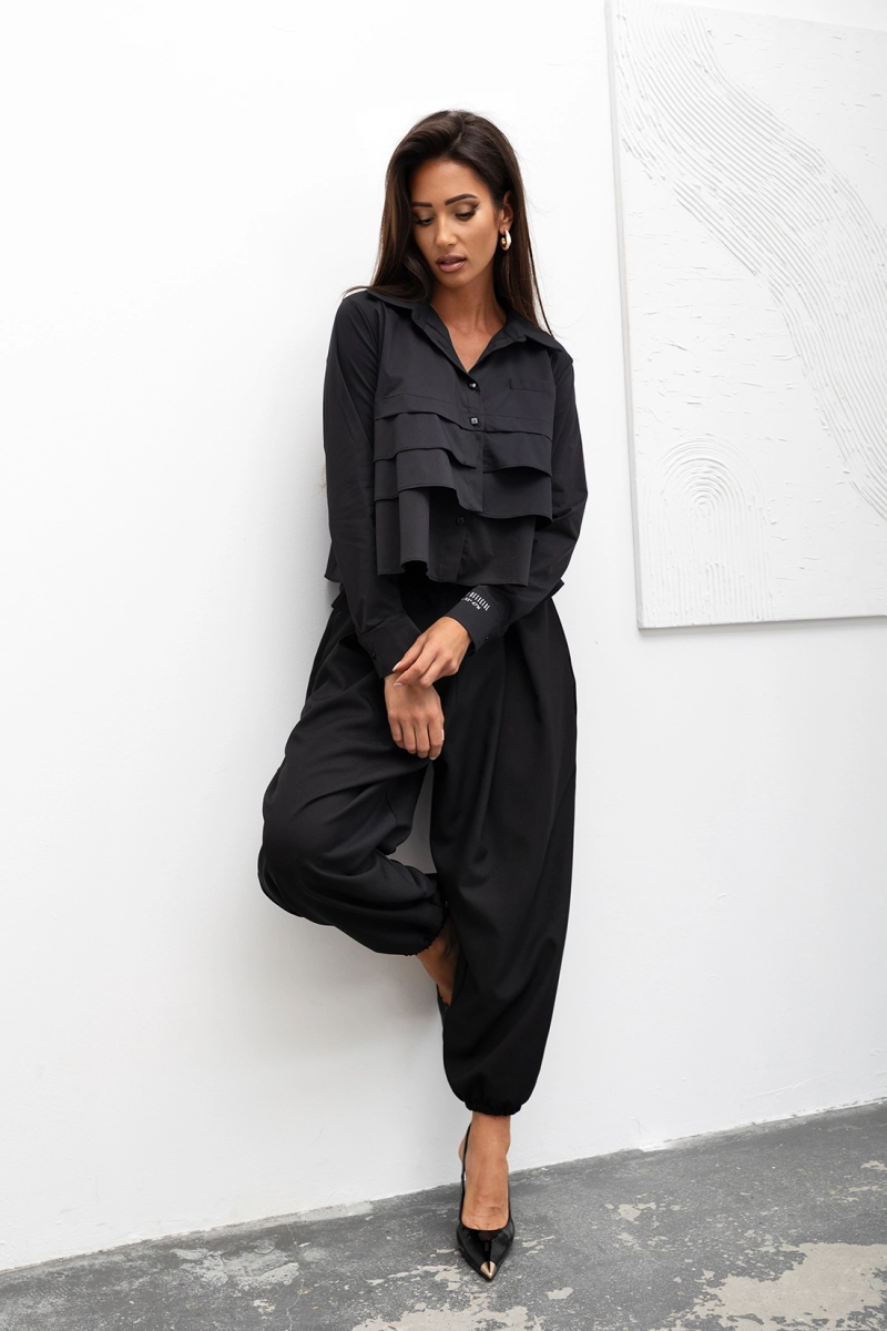Bluzka koszula Tiered Ruffle Crop Miss City Official czarna