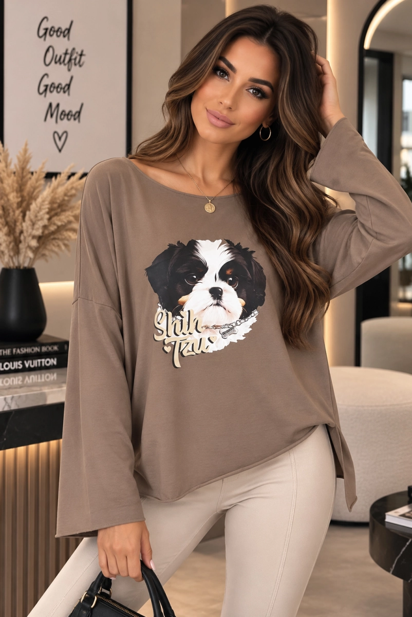 Bluzka bawełniana Agnes z długim rękawem Shih Tzu Minouu fango 