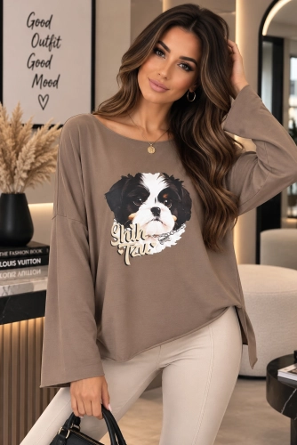 Bluzka bawełniana Agnes z długim rękawem Shih Tzu Minouu fango