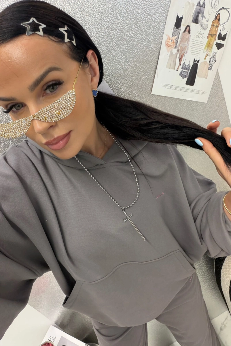 Komplet dresowy bluza z kapturem i spodnie La Milla szary