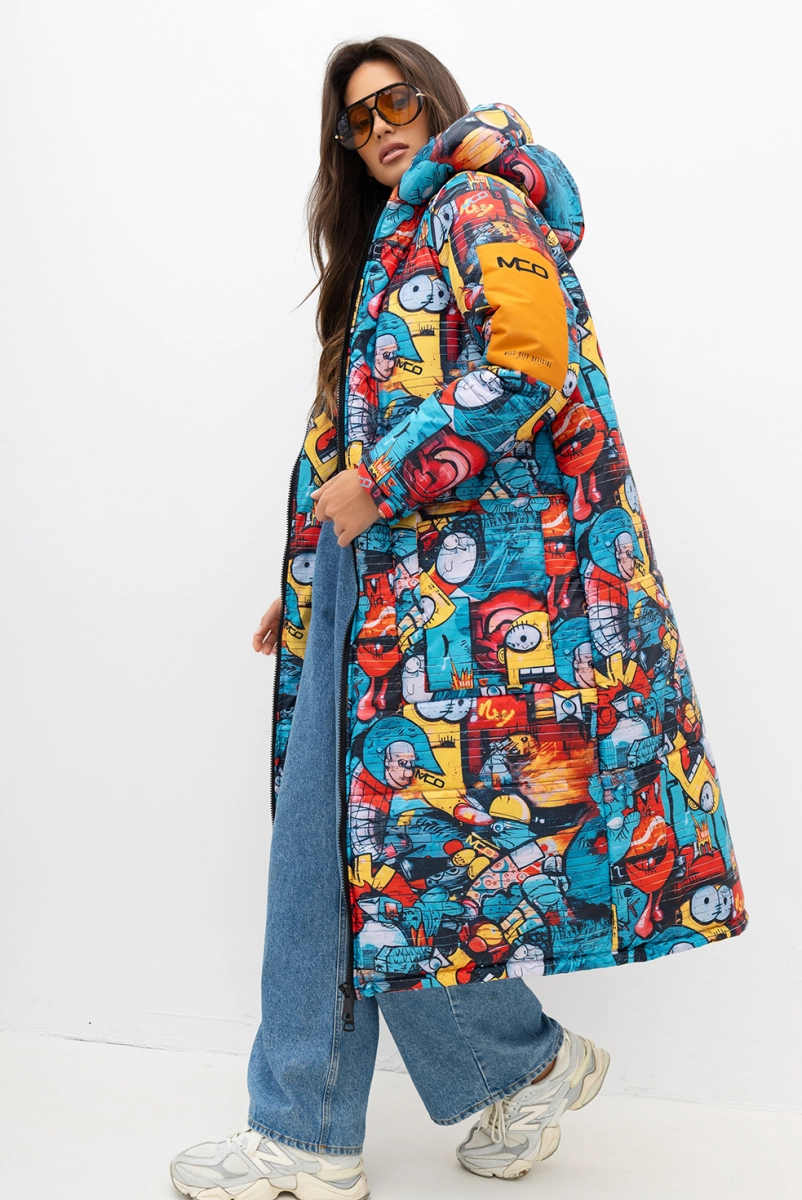 Ocieplany płaszcz wzór komiks Minion Mood Miss City Official niebieski