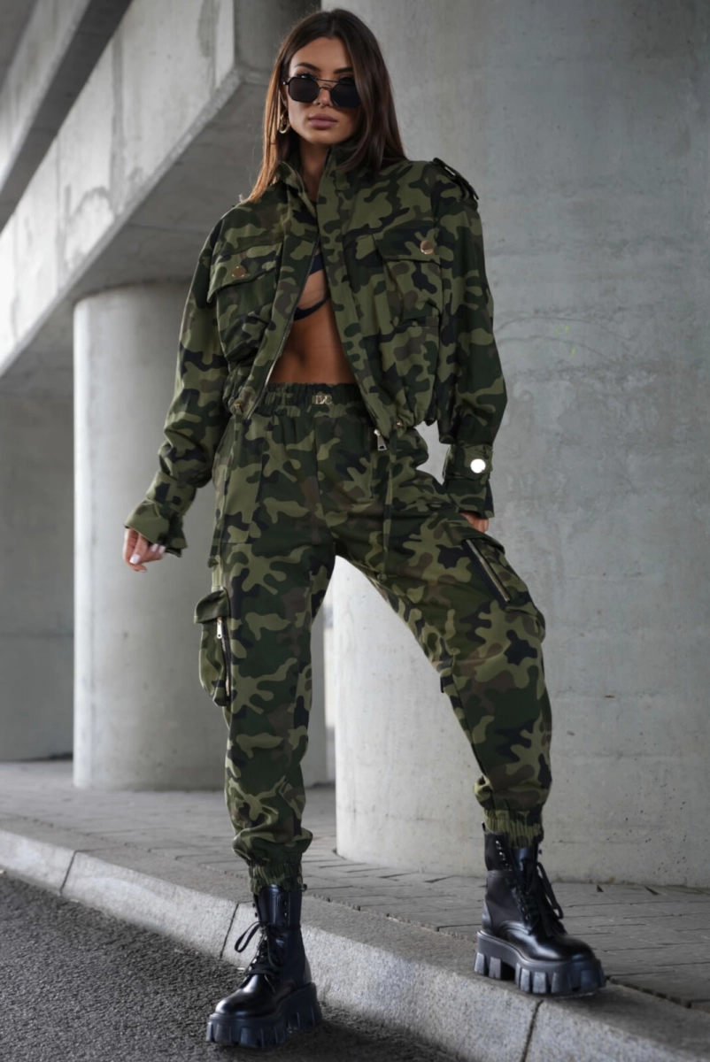 Krótka kurtka DENIM Military moro Lavestino zielona