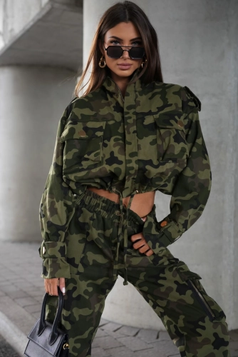 Krótka kurtka DENIM Military moro Lavestino zielona