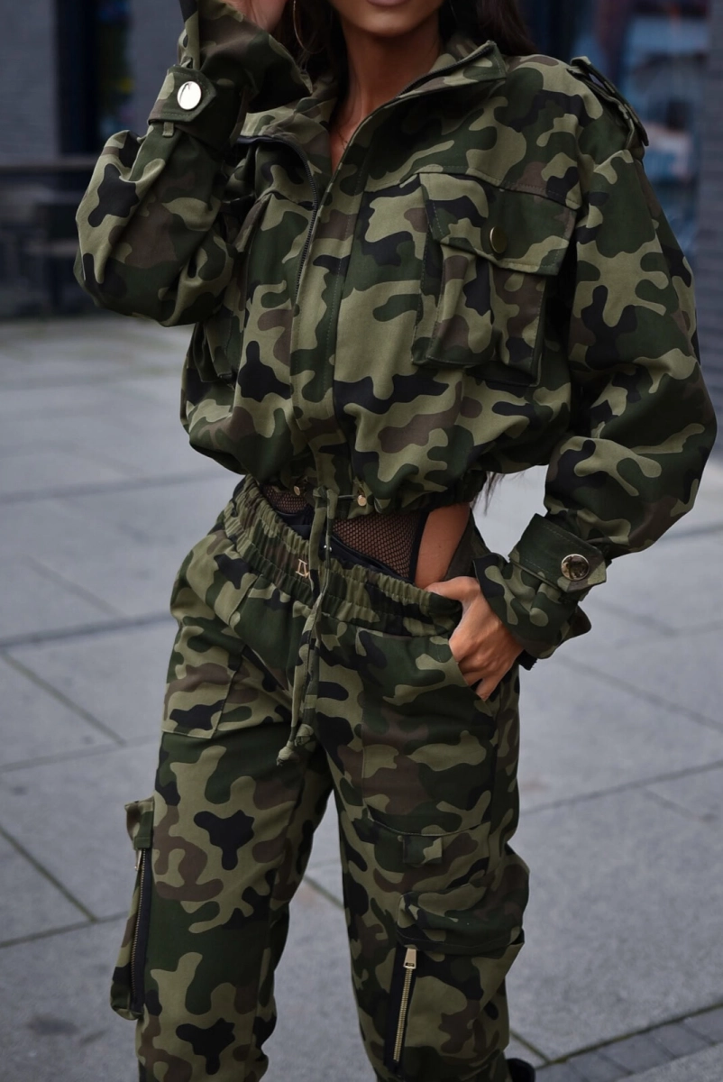 Krótka kurtka DENIM Military moro Lavestino zielona