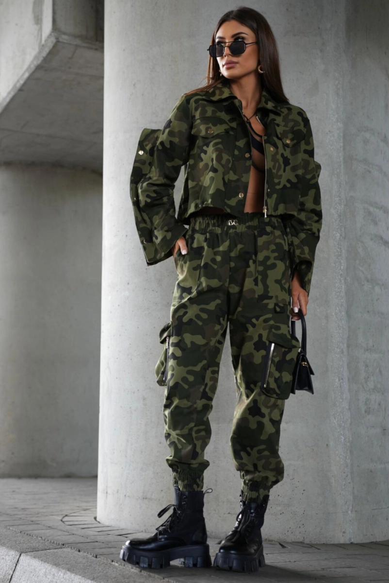 Krótka kurtka DENIM Military moro Lavestino zielona