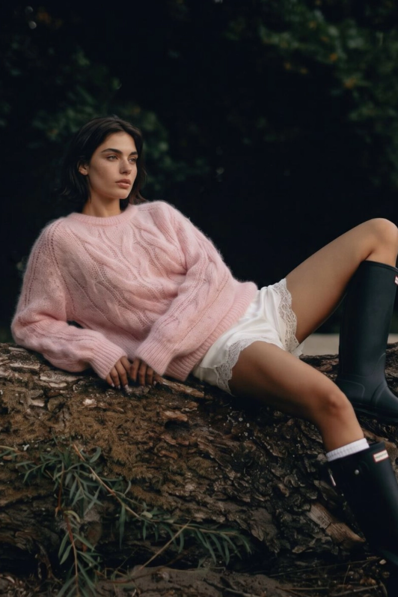 Sweter moherowy Fuego Yarn pudrowy róż
