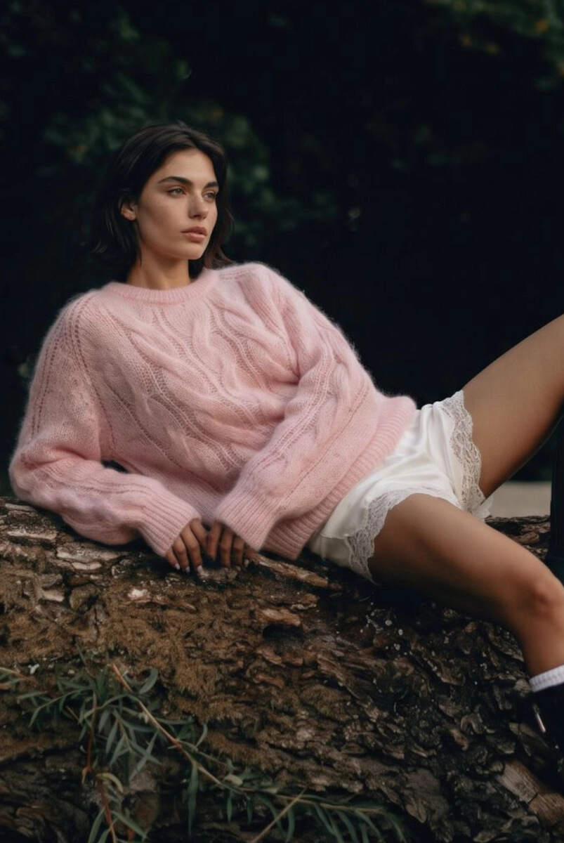 Sweter moherowy Fuego Yarn pudrowy róż