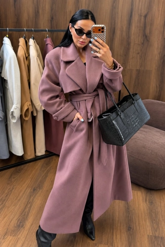 Długi klasyczny płaszcz wełniany La Milla malinowy szminka