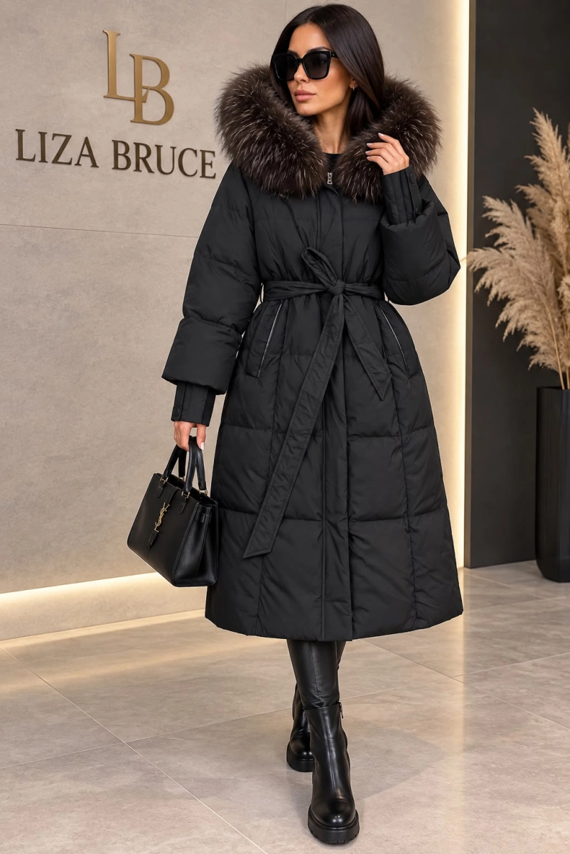 Długi ocieplany płaszcz Liza Bruce czarny