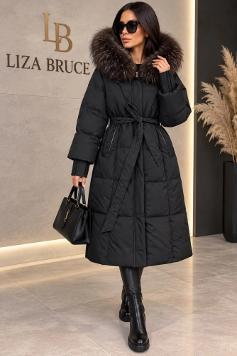 Długi ocieplany płaszcz Liza Bruce czarny