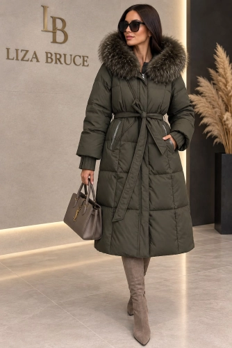 Długi ocieplany płaszcz Liza Bruce khaki