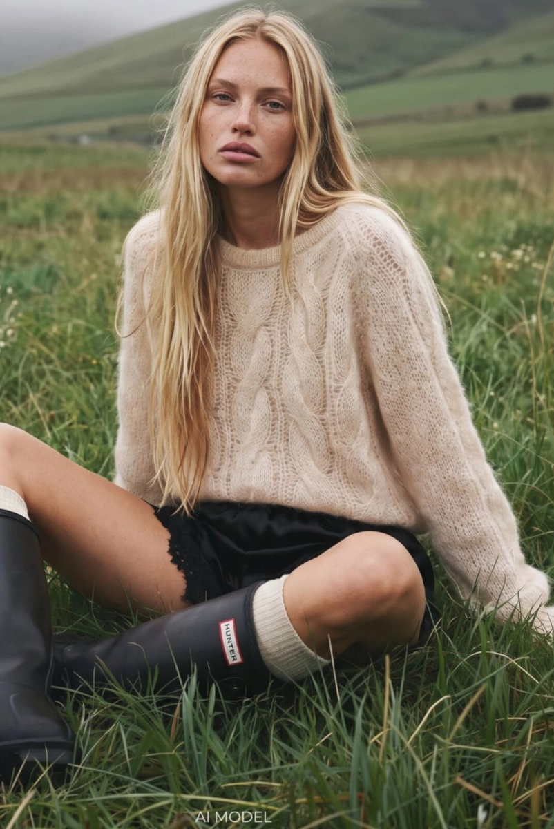 Sweter moherowy Fuego Yarn pudrowy beżowy 