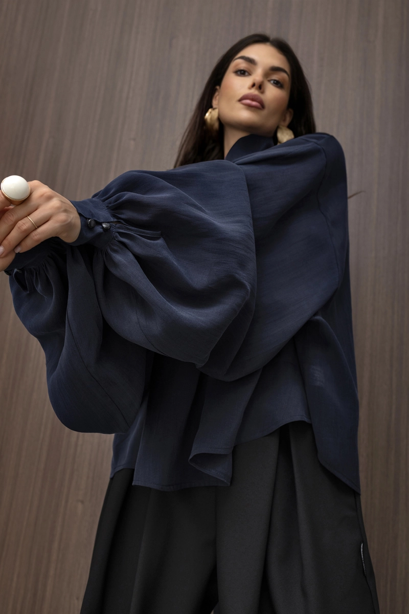Koszula bluzka oversize z szarfą FLOW Miss City Official granatowa