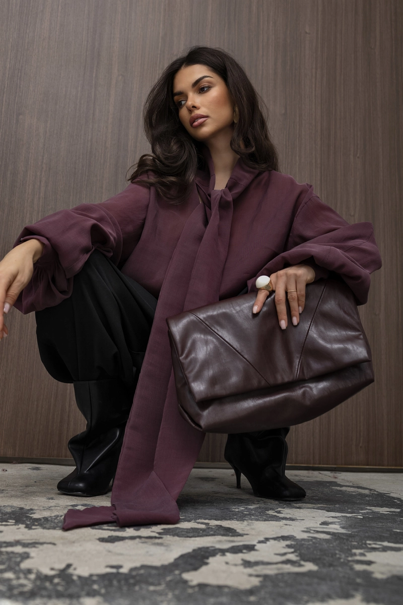 Koszula bluzka oversize z szarfą FLOW Miss City Official bordowa