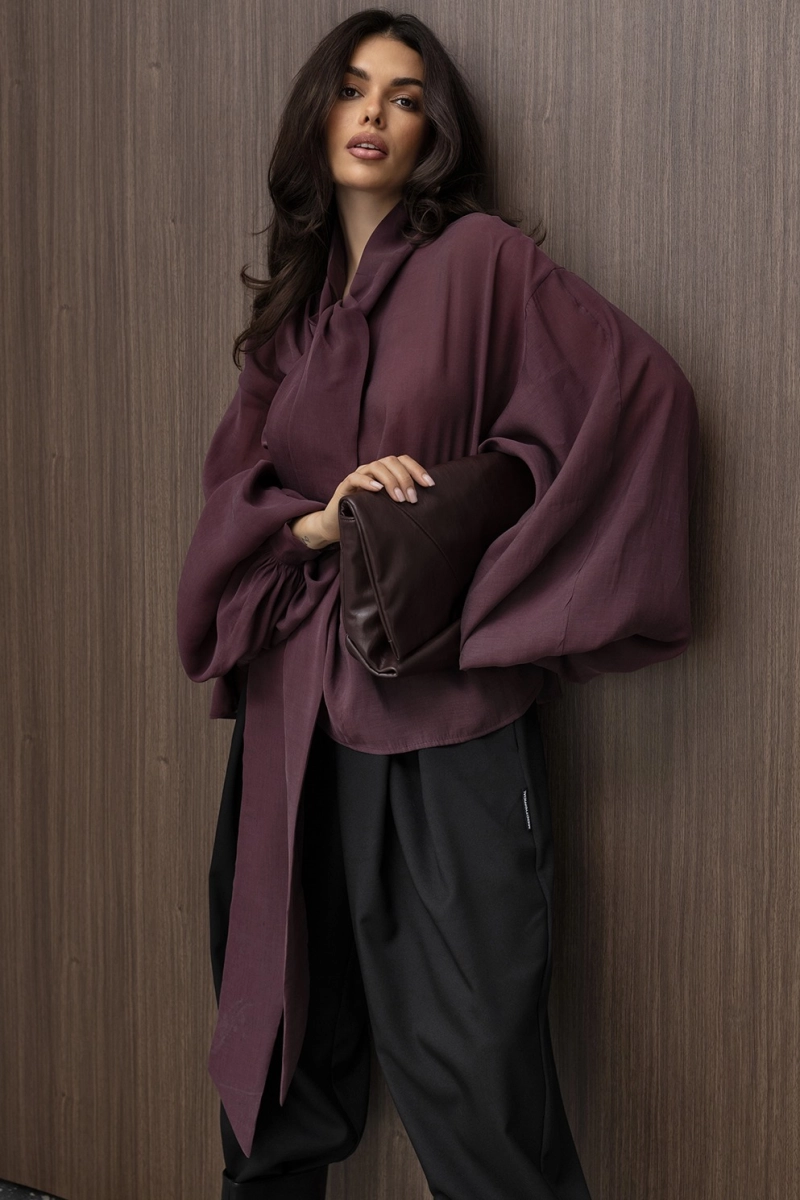 Koszula bluzka oversize z szarfą FLOW Miss City Official bordowa