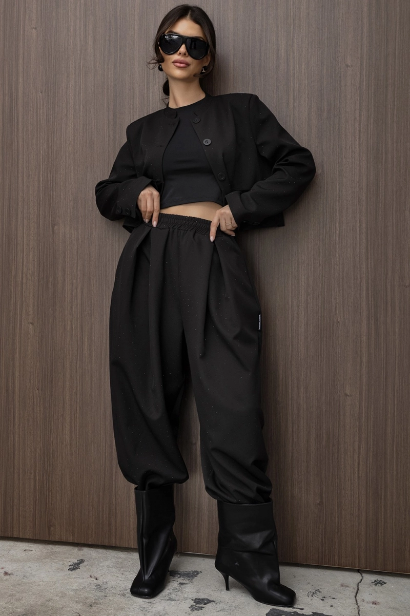 Spodnie baggy Diamonds Miss City Official czarne