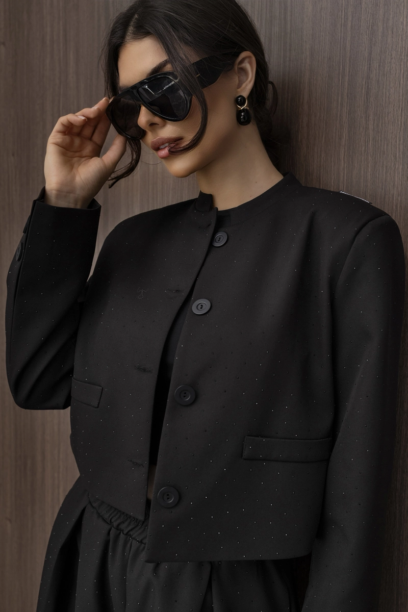 Krótka klasyczna marynarka Diamonds blink Miss City Official czarna 