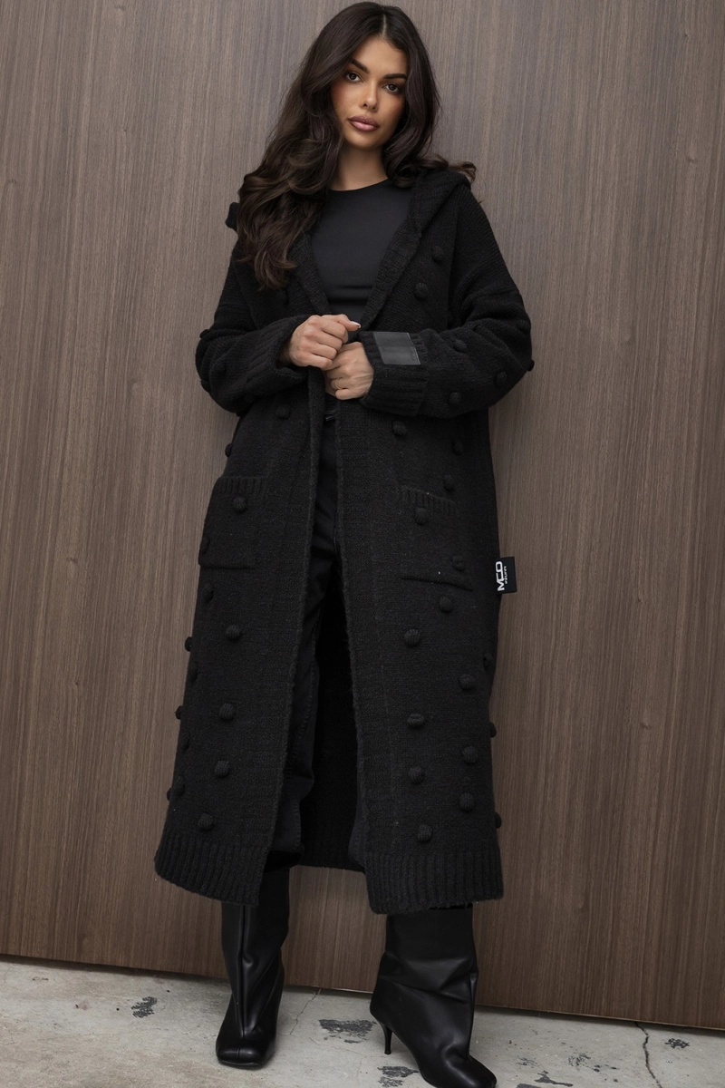 Długi sweter kardigan Pom Pom Miss City Official czarny