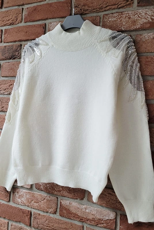 Sweter z tiulową aplikacją Minouu kremowy