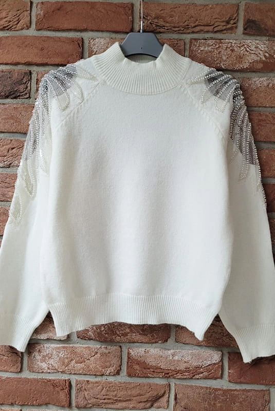 Sweter z tiulową aplikacją Minouu kremowy