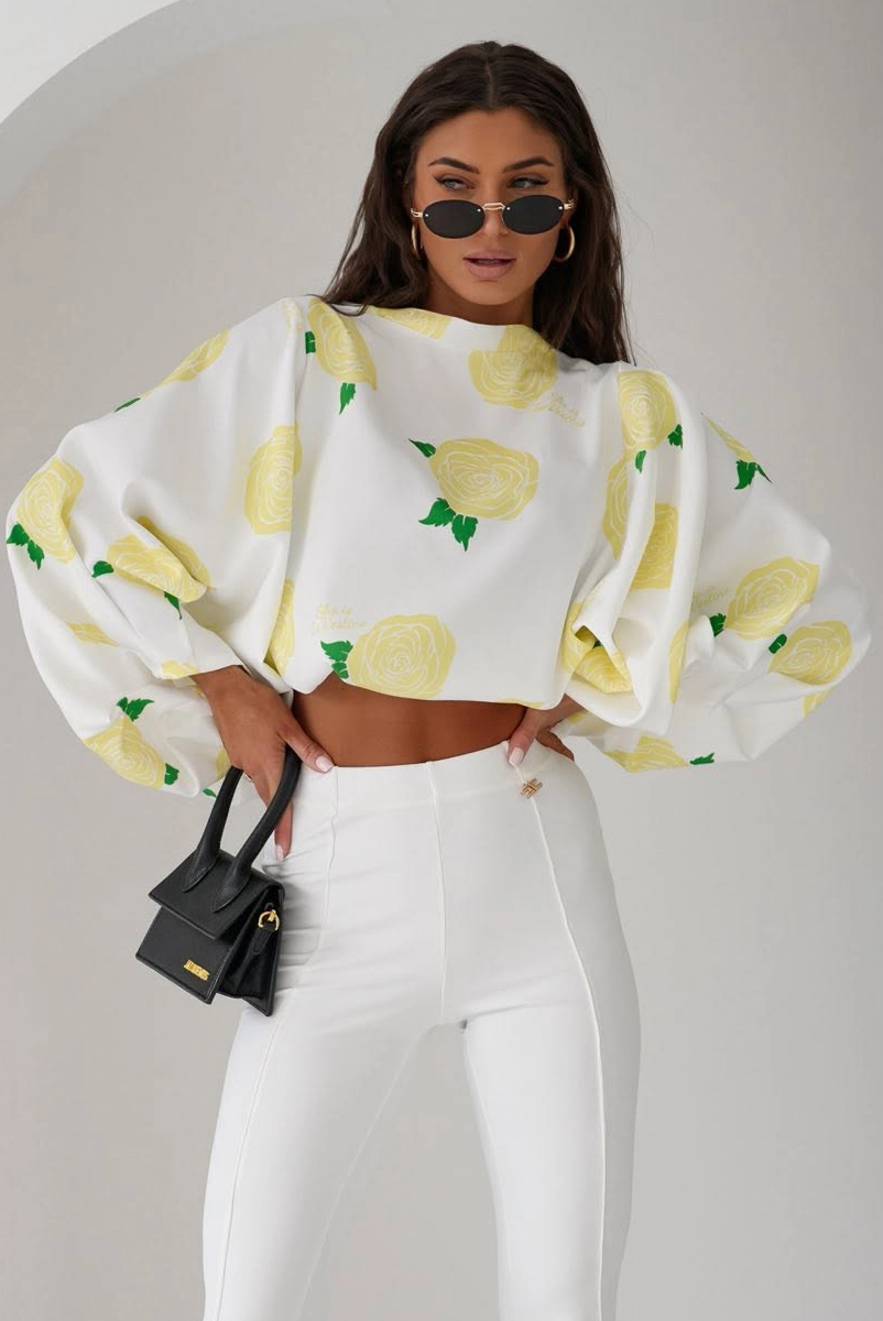 Bluzka kimono AMELIA w duże róże Lavestino zółte