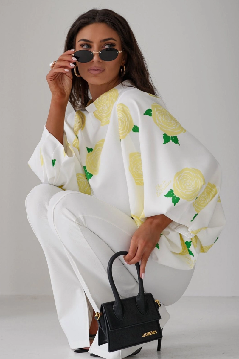 Bluzka kimono AMELIA w duże róże Lavestino zółte