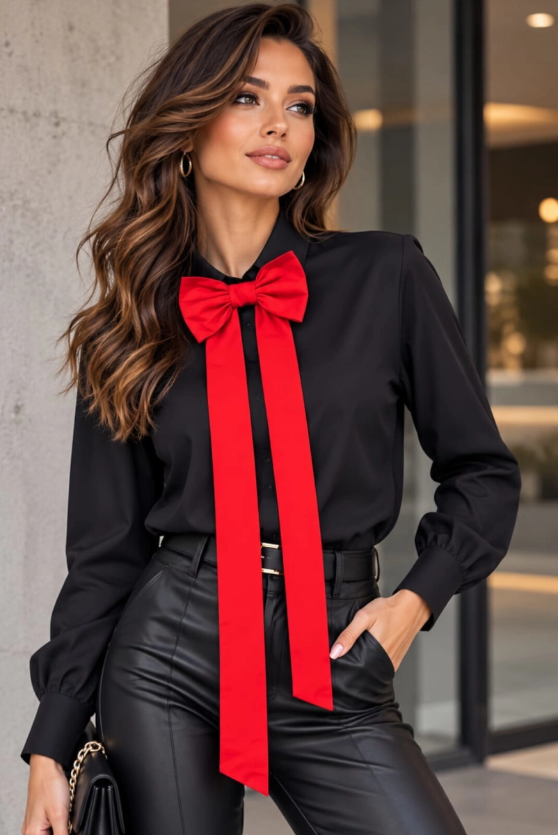 Elegancka koszula z kokardką Lavestino czarna