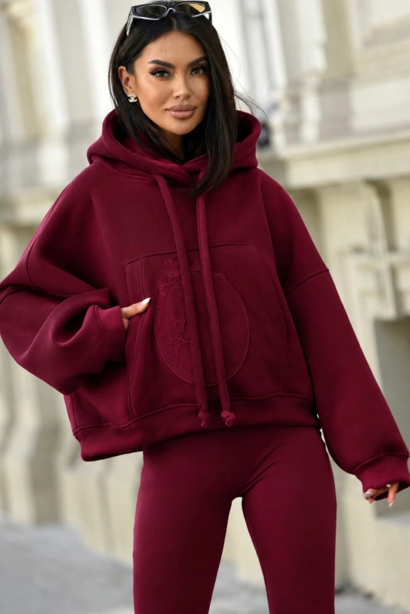 Bluza z kapturem z logo Lavestino bordowa 