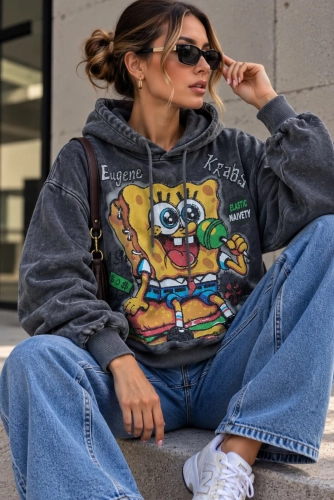 Bluza z kapturem i aplikacją SpongeBob grafitowa