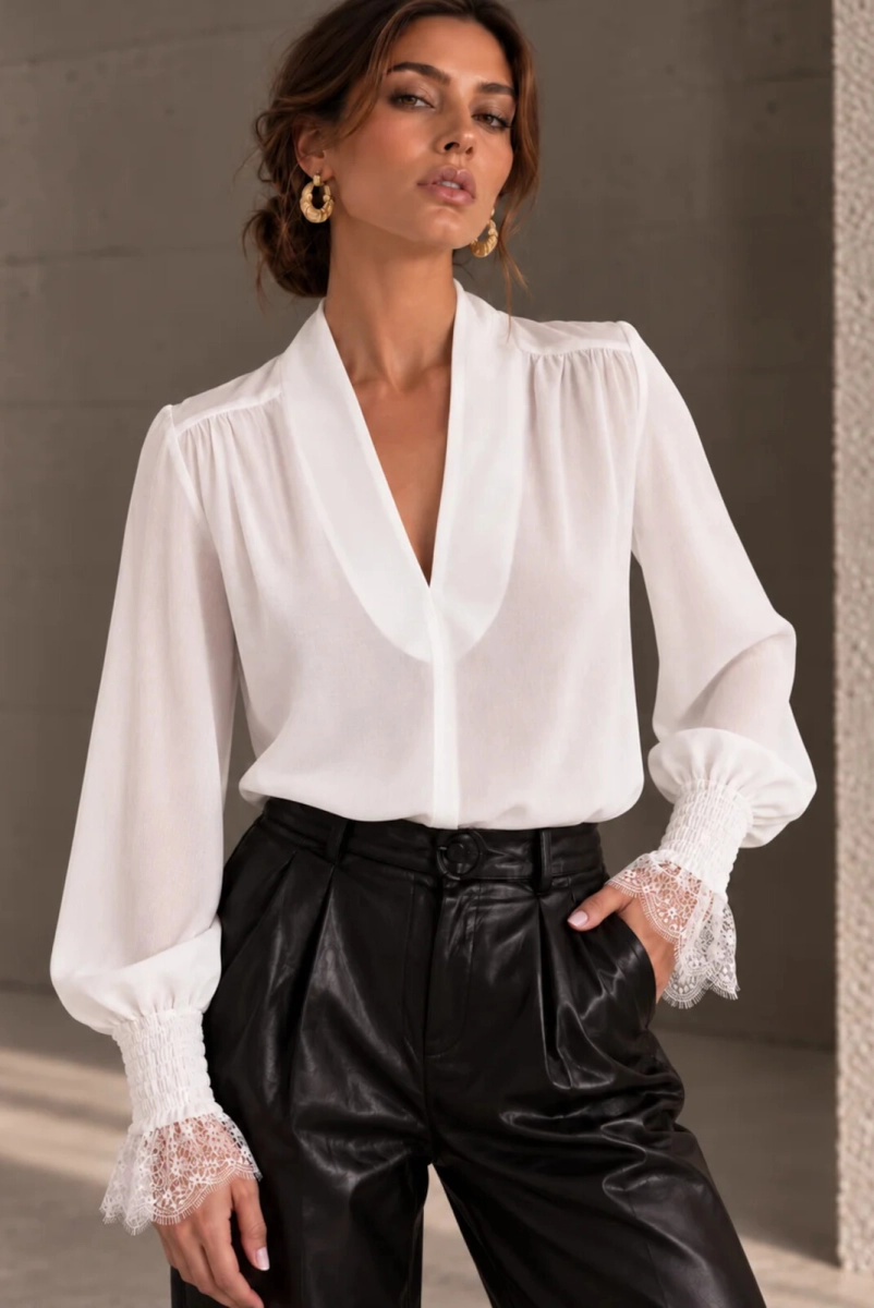 Bluzka Amely z koronkowymi rękawami Simplicity ecru