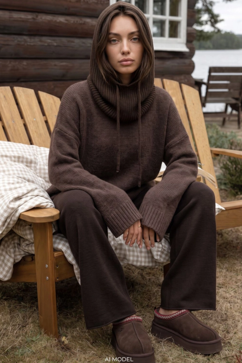 Czapka balaclava Premium Yarn brązowa