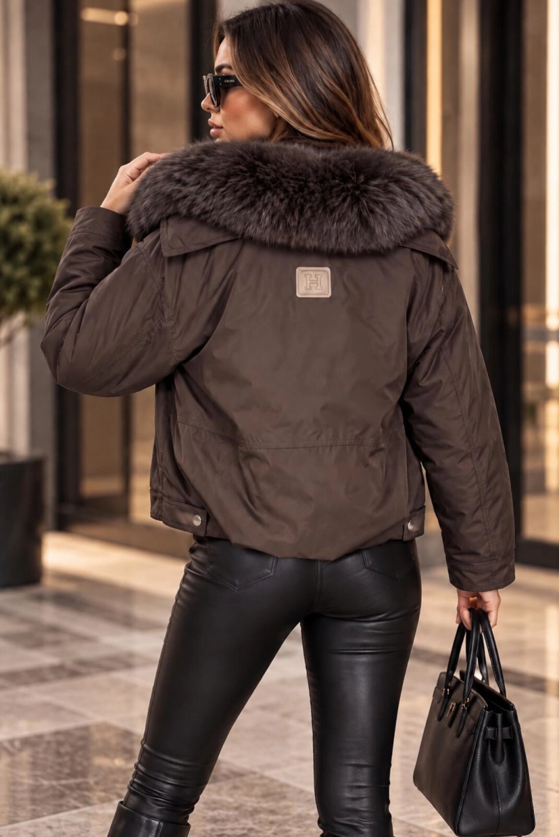 Kurtka puchowa premium z odczepianym obszyciem Hely czekoladowa