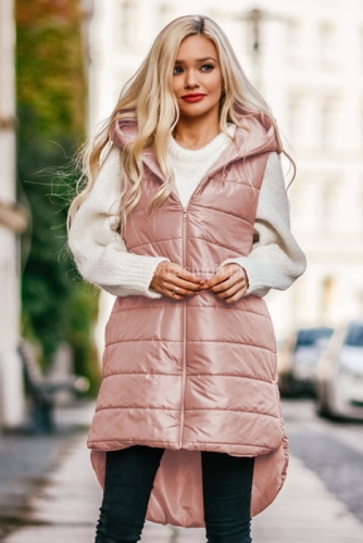 Pikowana kamizelka bezrękawnik z dłuższym tyłem różowa